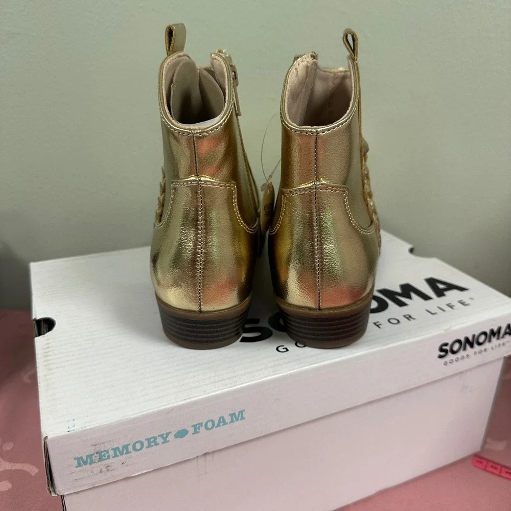 Sonoma Goods For Life Kids Gold Metallic Western Ankle Boots Memory Foam Size 4